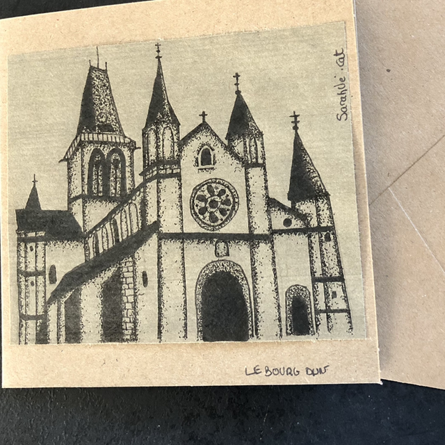 Carte - église du bourg dun (76) - 13,5 x 13,5 cm - papier &amp; enveloppe kraft
