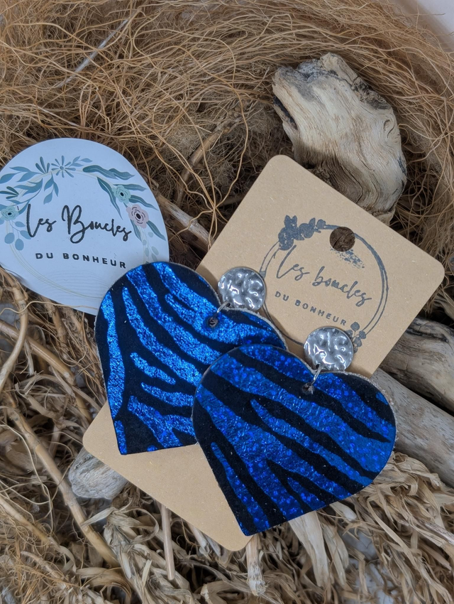 Boucles d&#039;oreilles Coeur ❤️  zèbre bleu c2021