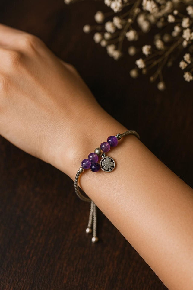 Bracelet Coulissant Améthyste - Paix intérieure ,Protection,Sagesse