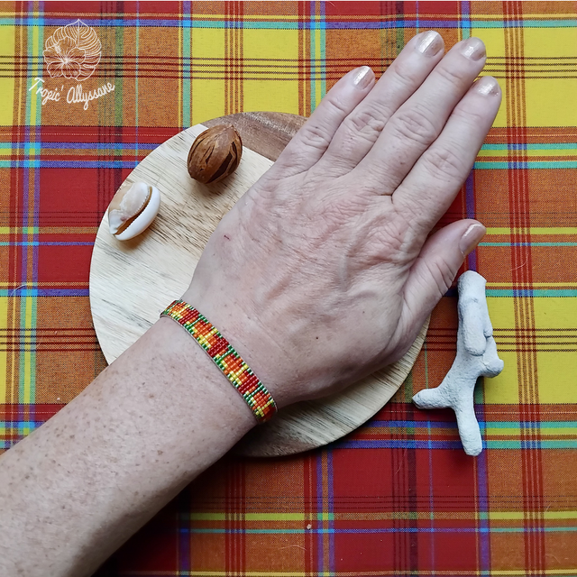 Madras Tissé (Étroit): Rouge / Jaune / Orange / Vert