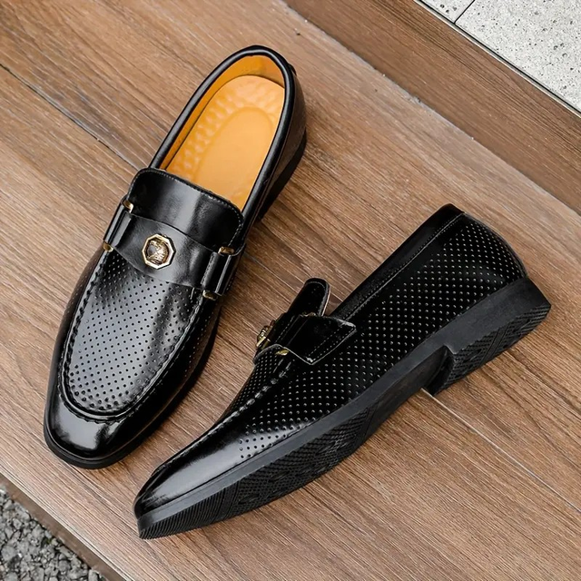 Men's Black Perforated Loafers 