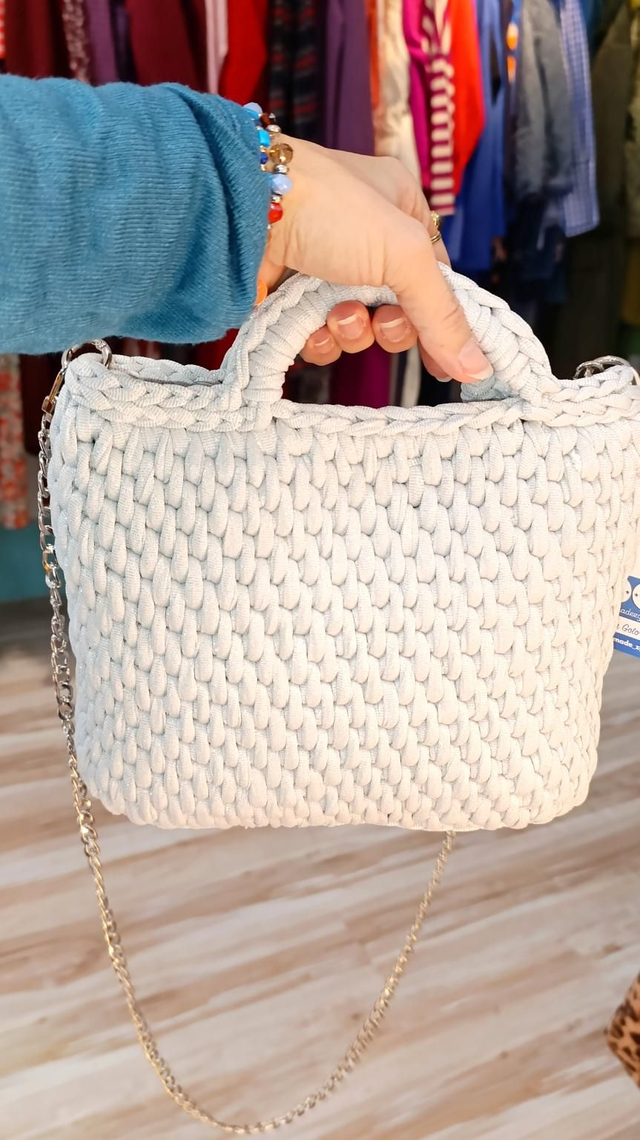 Bolso handmade punto Ratán plateado