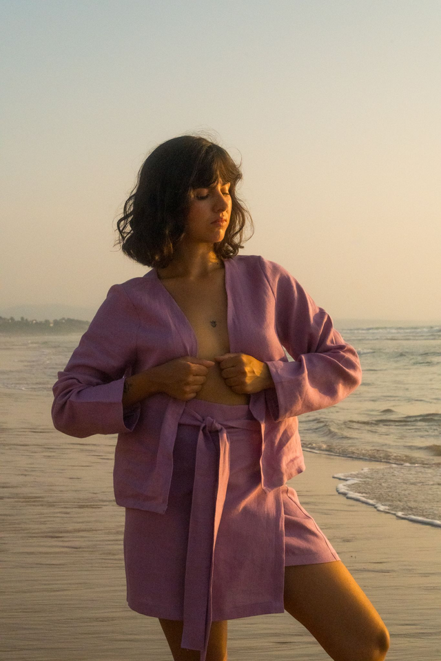 Jupe courte lin rose - Horizon