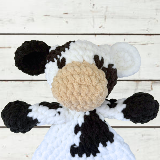Crochet Snuggler Cow in Black and White, Made with Blanket Yarn, UKCA tested