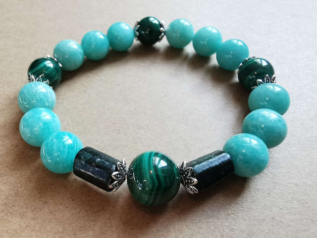 Bracelet en Amazonite, Malachite et Émeraude - 10/12mm
