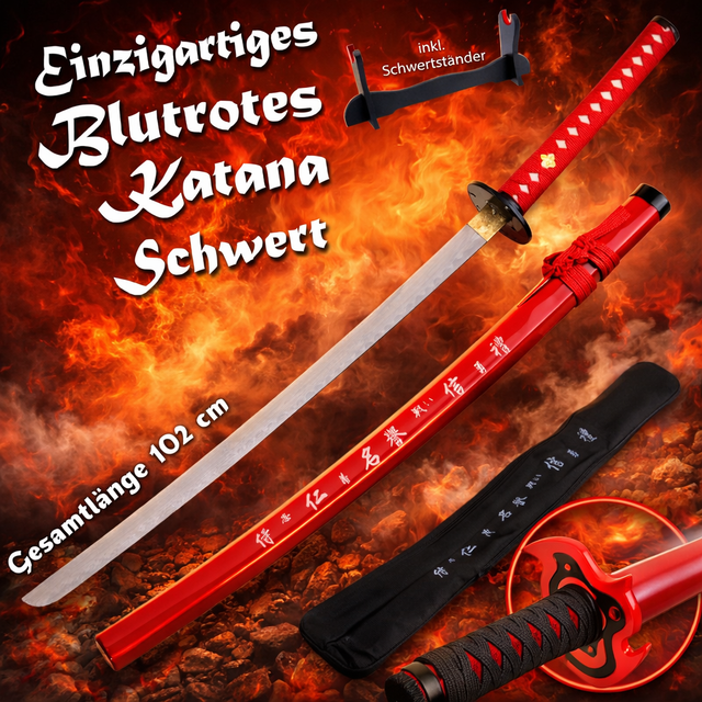 NEU Samurai Katana Schwert rot 102cm groß für Cosplay Sammler Japan Fans LARP