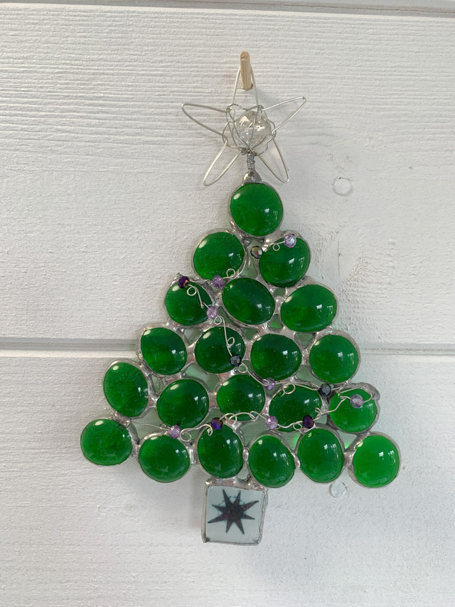 Christmas Tree Green Stained Glass Decoration approx 16cm