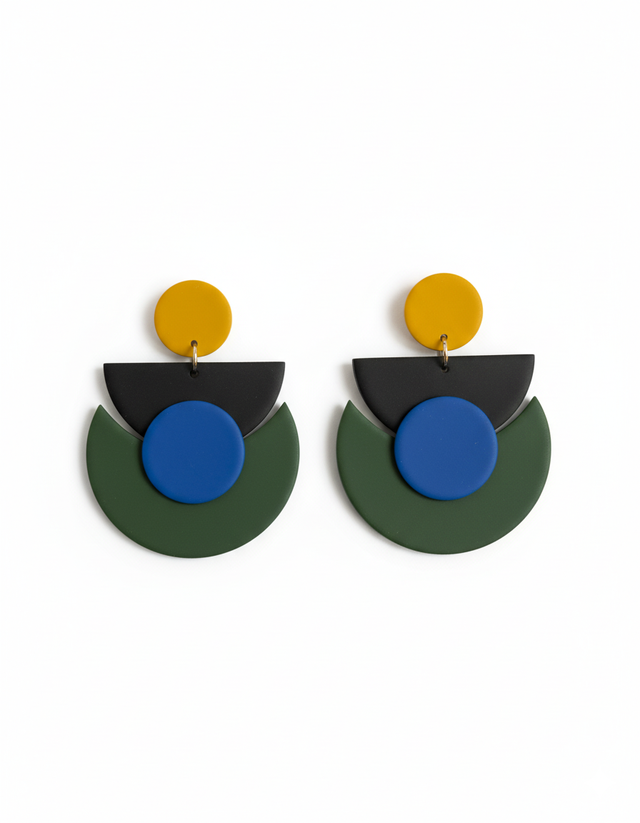 MediaLuna verde, azul klein, negro y mostaza