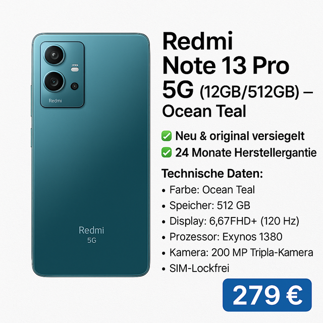 Redmi Note 13 Pro 5G – Ocean Teal (12GB/512GB)