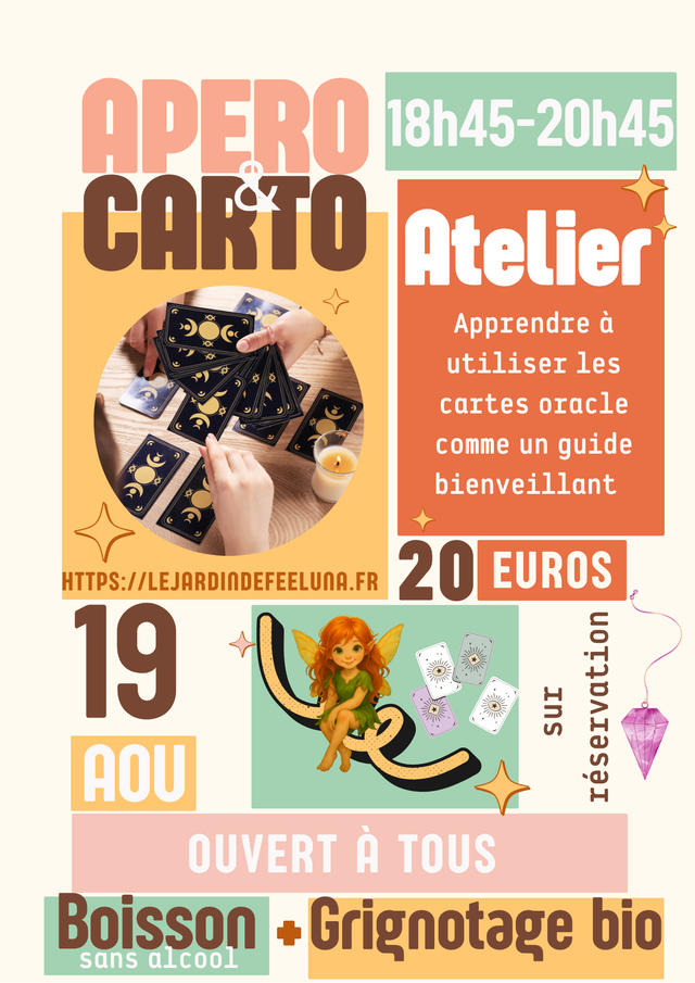 Mardi 19 Août 18h45-20h45 Apéro&Carto (Apprendre à utiliser les cartes oracle comme un guide bienveillant)
