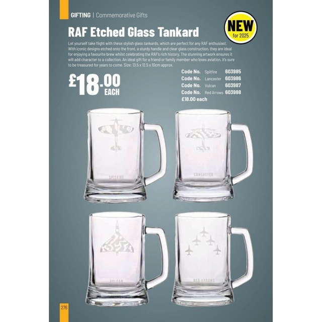 RAF Etched Glass Tankard - Spitfire