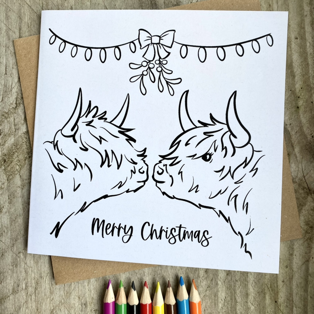 Highland Cow colour-in Christmas card