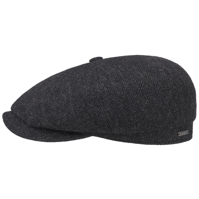 Stetson Hatteras Classic Wool Flat Cap Black Grey
