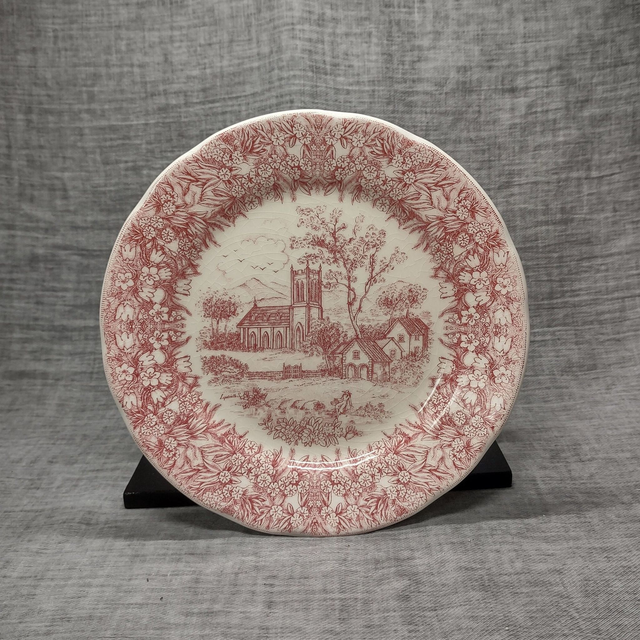 CP Ironstone Tableware | Ontbijtbord Plat bord (diameter 21,0 cm | hoogte 2,5 cm) met ‘English Country style’ motief in roze kleur | Vintage