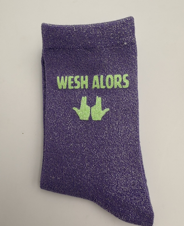 Chaussettes a paillettes Jul mauves et vert phospho