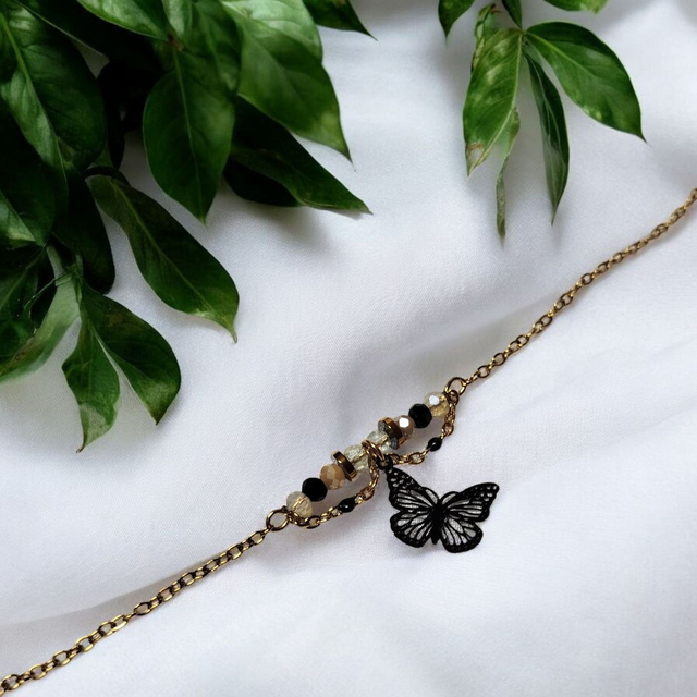 Bracelet acier inoxydable noir beige et doré