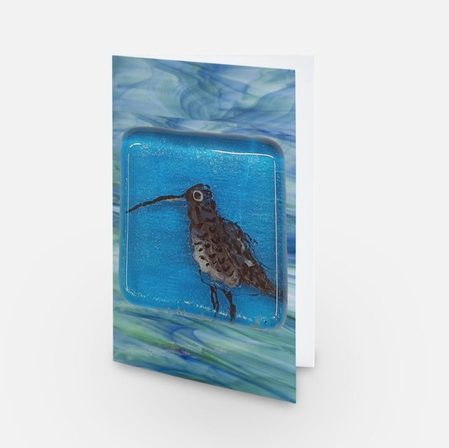Curlew bird glass artwork greeting card
