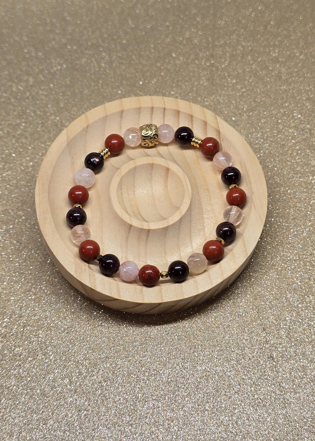 Bracelet Énergie vitale : Grenat, Jaspe rouge, Quartz hématoïde en 0,8 cm