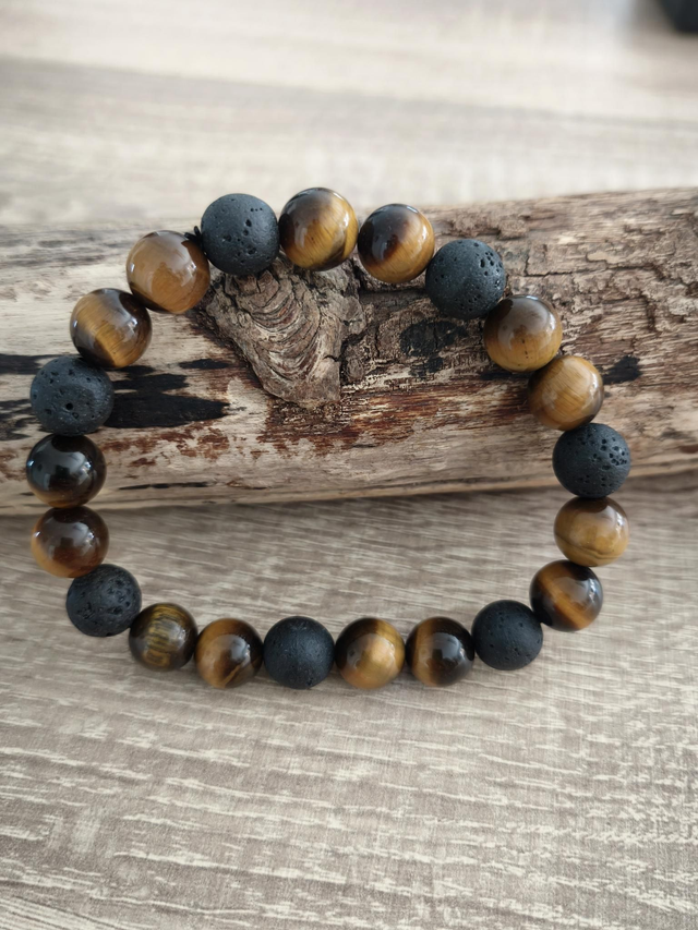 Oeil de tigre &amp; pierre de lave 10 mm