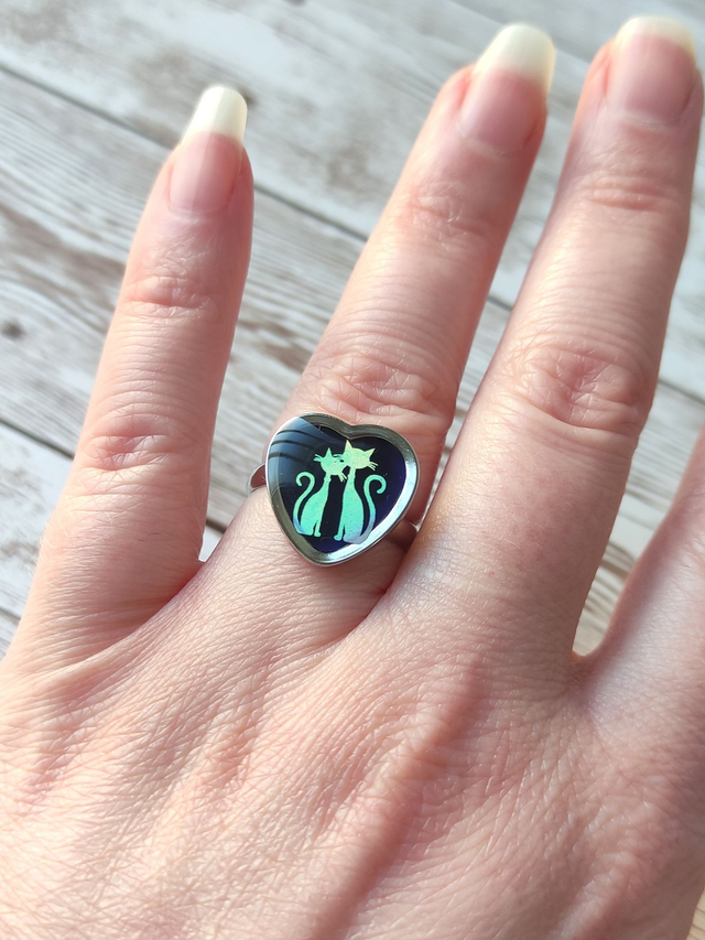 Bague acier &quot;Cœur&quot; Bleu réglable 