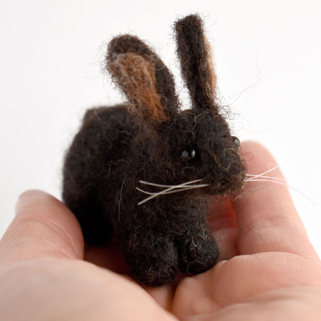rabbit - black - needle felted sculpture