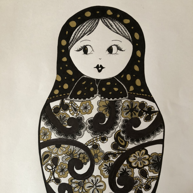 Matriochka - 30 x 40 cm - encadrement noir 