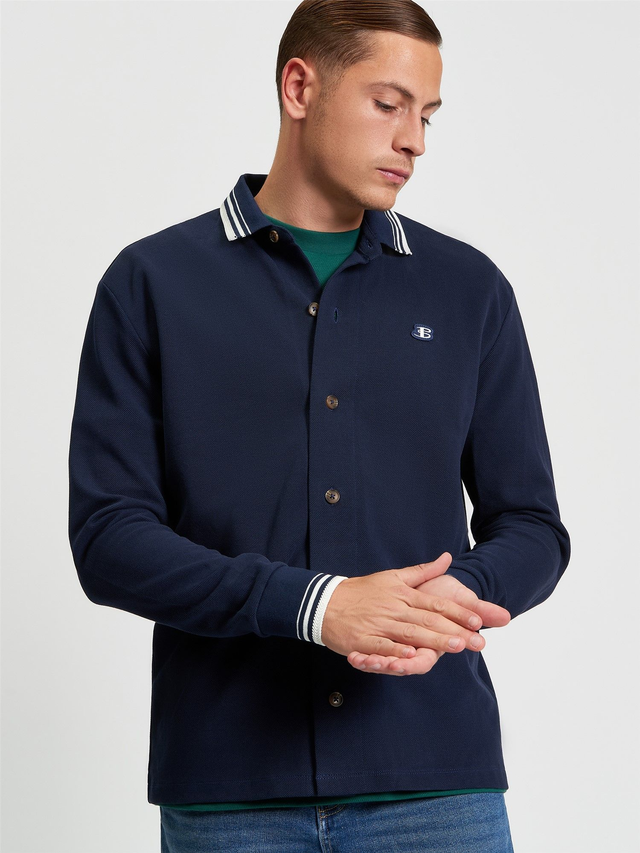 Ben Sherman 1013065 Tipped Long Sleeve Polo - Dark Navy