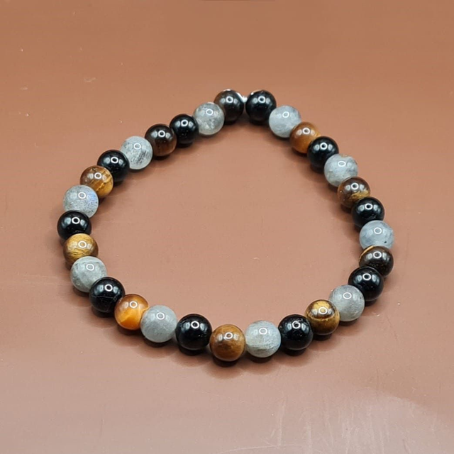 Bracelet Labradorite - tourmaline noire - oeil de tigre