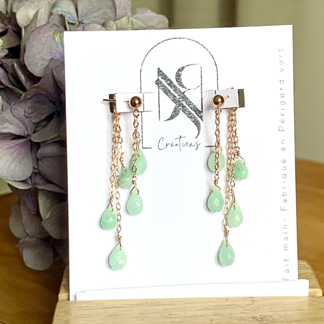 Boucles d'oreilles Victoria, en or rose laminé (Goldfilled), Amazonites naturelles