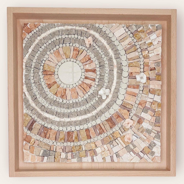 Tableau O'GRIS PERLÉ, mosaïque de marbre et d'argile