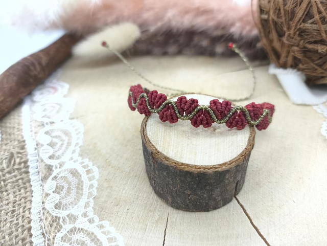 Bracelet tissage coeurs rouge/doré 