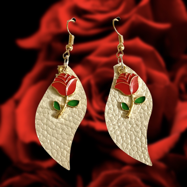 Romantic Rose Faux Leather Earrings 