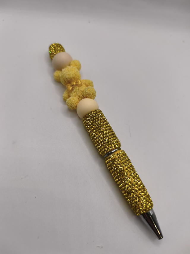 Stylo noeud strass jaune 