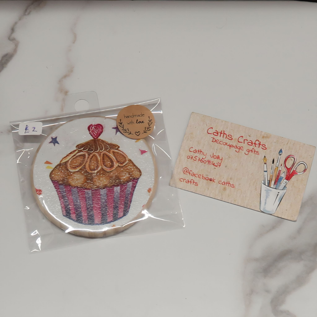 Decoupage Wooden Cupcake Magnet