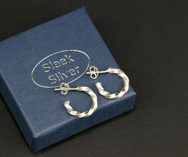 Silver Square Wire Twisted Huggie Ear Studs