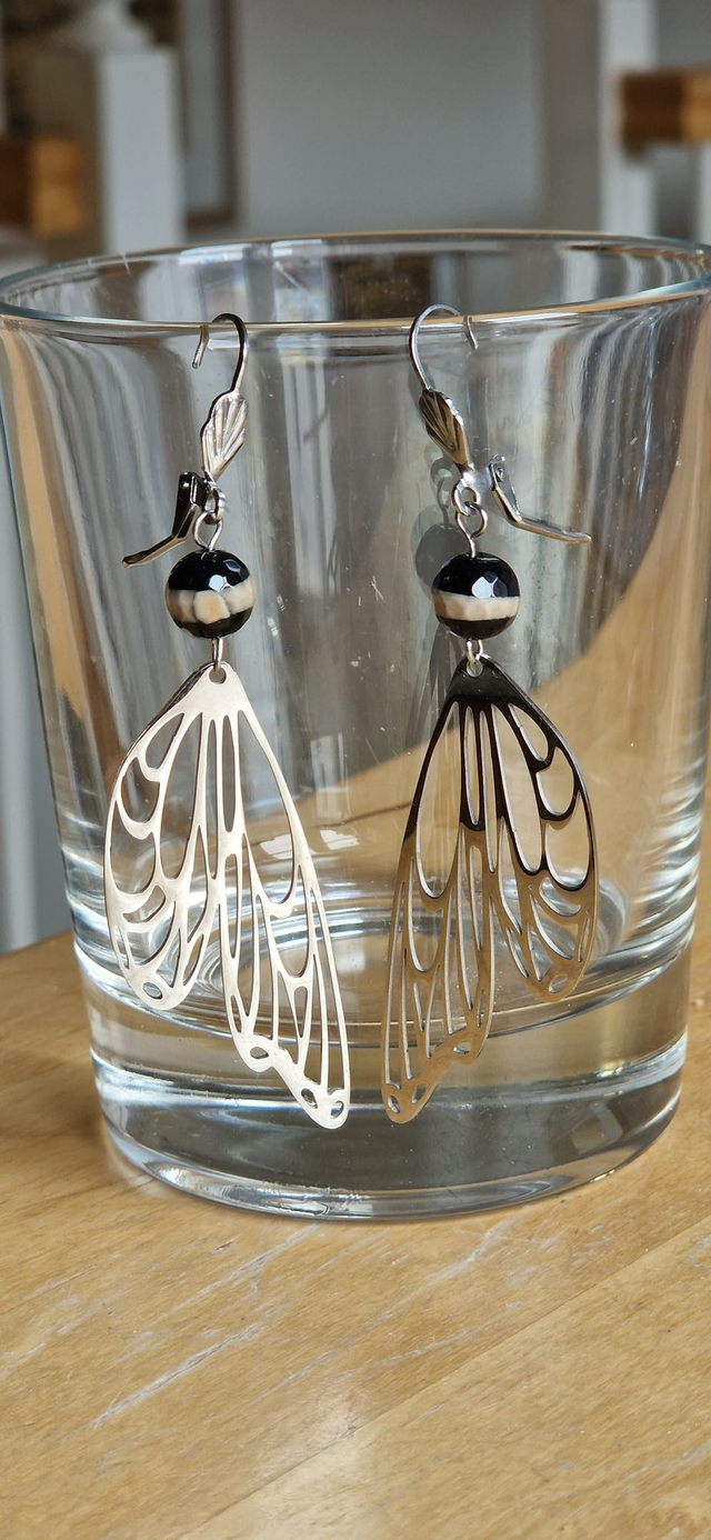 Flügelohrringe mit Webachat      Ohrschmuck, Edelsteine