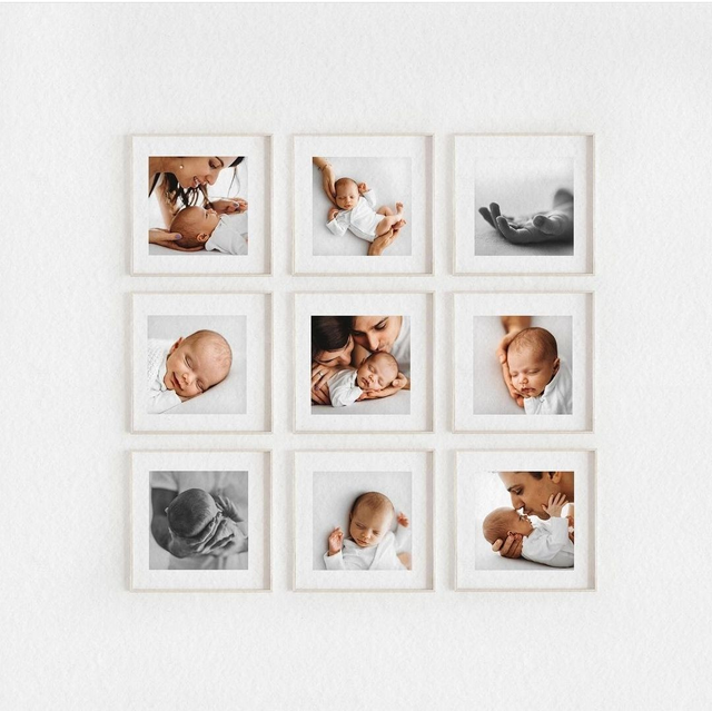 9 quadros 15x15cm com moldura branca e vidro