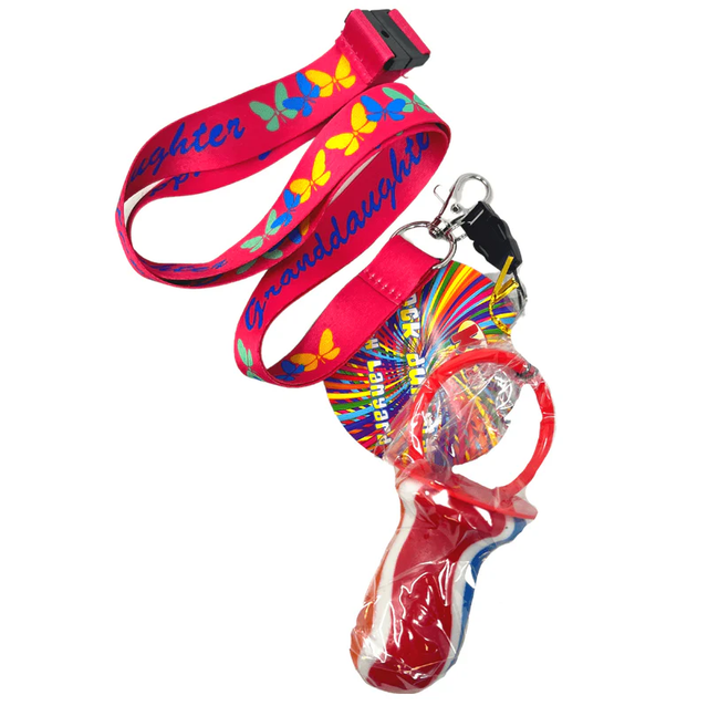 Rock dummy with granddaughter lanyard