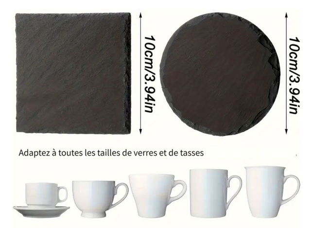 Lot de 6 dessous verre en ardoise carré ou rond