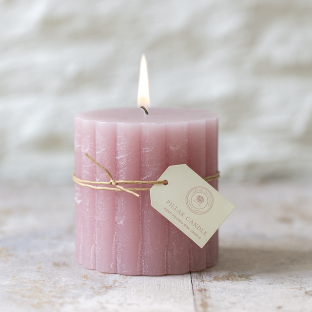 Rustic Scalloped Pillar Candle Dusky Pink 100x100mm
