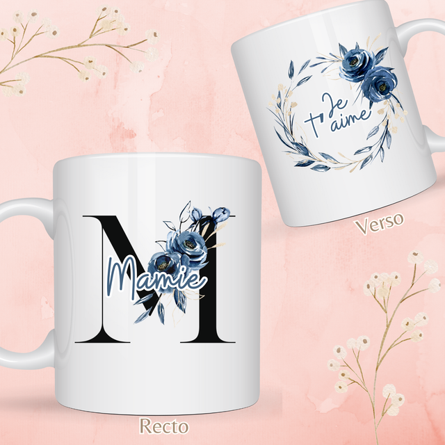 Mug Mamie, florale bleue