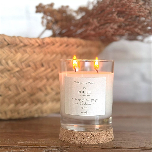 Bougie végétale - 60h - "Voyage au pays du bonheur" 220Gr