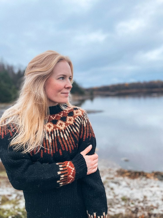 Hopi Polar Sweater Kit - Col 17 (Black and Copper Troll &amp; Blåne) - Wool &amp; Pattern - Linka Neumann