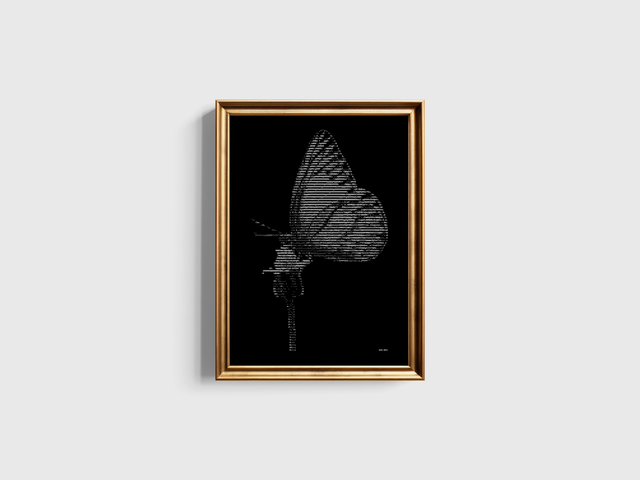 A3 Schreibmaschinenbild Schmetterling rechts in Weiß auf Schwarz