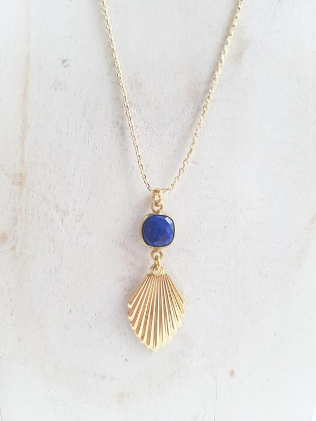Collier lapis lazuli à facettes doré 