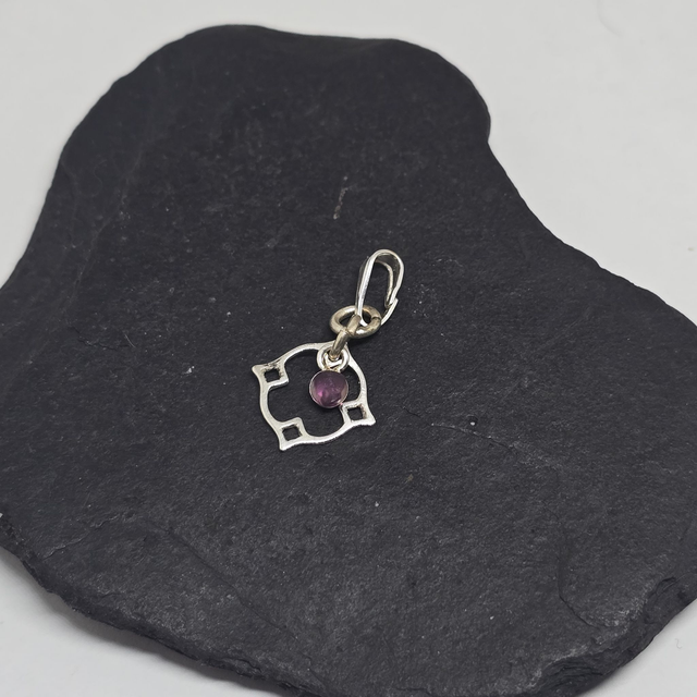 925 Sale: Sterling Silver Geometric Pendant – Purple Gemstone
