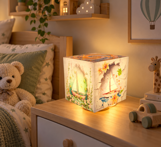 Lampe d'ambiance en cire 10x10cm - "Bateaux"