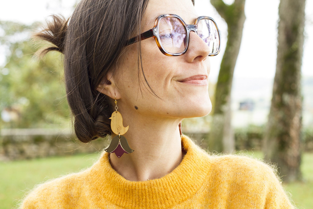 Boucles d'oreilles 'Oiseau et fleurs'