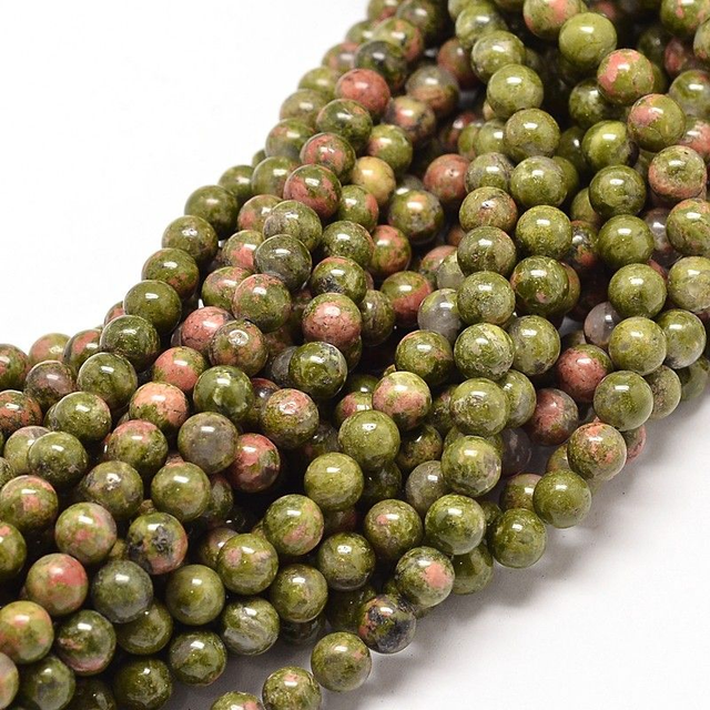 Unakite / Fil de Perles en 8 mm / Perles en Pierres Naturelles Rondes et Polies
