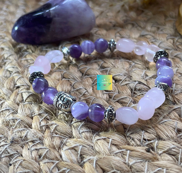 🪷 Bracelet en Quartz rose et Améthyste 